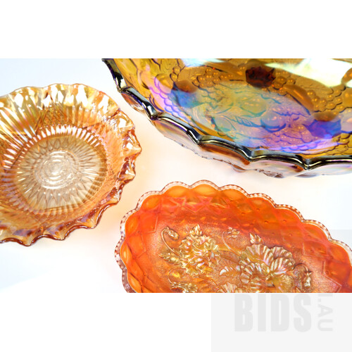 Three Vintage Marigold Carnival Glass Dishes