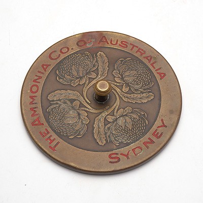 Brass Advertising Paperweight Cast with Waratahs, The Ammonia Co Australia, Sydney