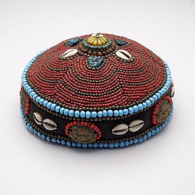 Tibetan Turquoise and Coral Beaded Priests Hat