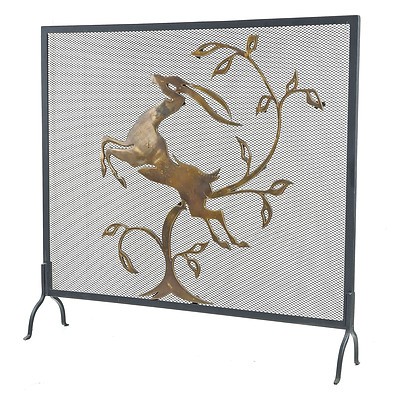Art Deco Style Fire Screen with Cast Brass Leaping Gazelle
