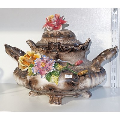 Large Capodimonte Twin Handled Urn with Ceramic Flower Bouquets