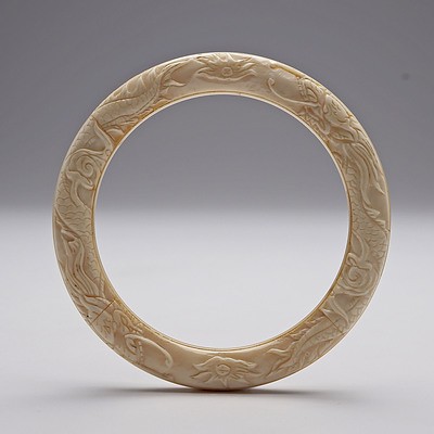 Antique Chinese Carved Ivory Dragon Bracelet