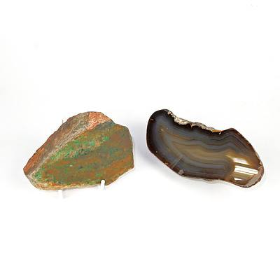 Two Cut and Polished Gemstone Specimens, Including Agate
