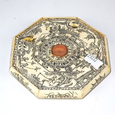 Chinese Engraved and Stained Bone Zodiac Calendar, Later 20th Century
