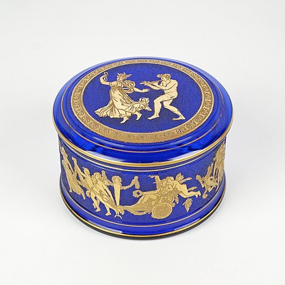 Bohemian Acid Etched and Gilded Cobalt Blue Glass Box, Probably Moser
