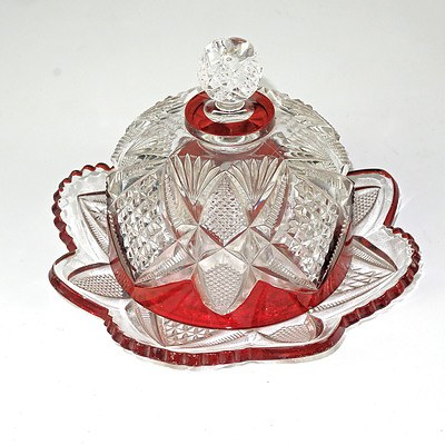 Depression Glass Ruby Flashed Butter Dish and Cover