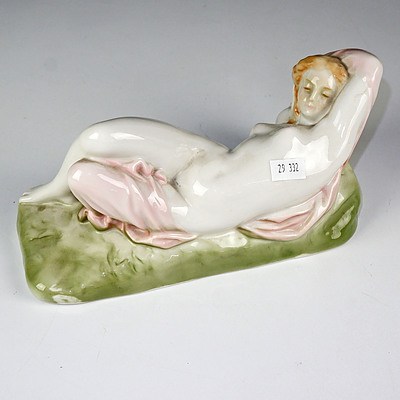 Hungarian Zsolnay Porcelain Figure of a Reclining Nude