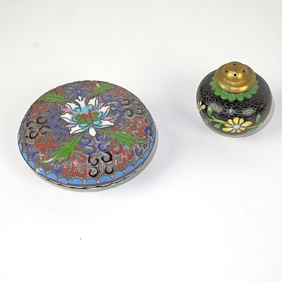 Chinese Cloisonne Enamel Ink Box and Pepper Pot