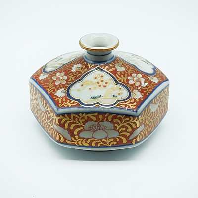 Japanese Imari Porcelain Hexagonal Specimen Vase, Apocryphal Ming Mark, 20th Century