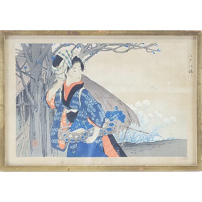 Japanese Woodblock Print, With Label Verso 'Tetsuzan Nagata Capitaine d'Infanterie l'Aumee Impériale du Japon' 