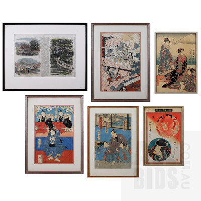 Six Framed Japanese Prints Including Utagawa Hiroshige (1797-1858), Katsukawa Shuntei (1779-1820) (6)