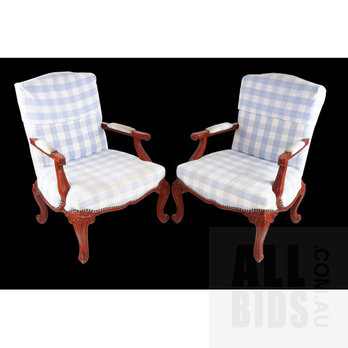Pair of Large Georgian Style Open Armchairs, Modern, (2)