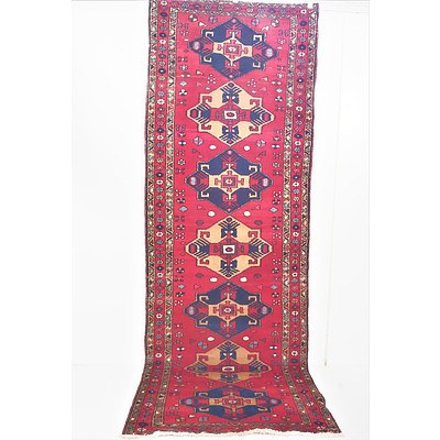 Vintage Persian Hamadan Village Hand Knotted Thick Wool Pile Runner Rug