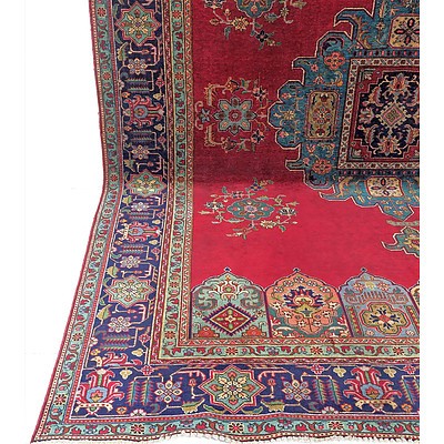 Large Antique Persian Tabriz Hand Knotted Wool Pile Room Size Carpet