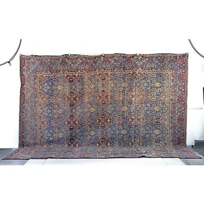 Room Size Antique Persian Lavar-Kerman Hand Knotted Wool Pile Carpet Circa 1900