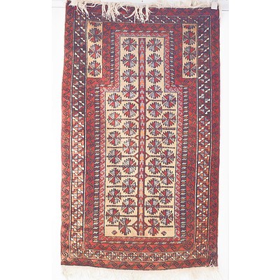 Vintage Balouchi Hand Knotted Wool Pile Prayer Rug with Tree of Life Design