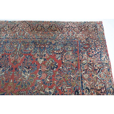 Antique Persian Sarouk Hand Knotted Wool Pile Carpet
