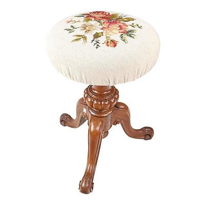 Victorian Walnut Revolving Piano Stool with Tapestry Upholstered Seat, Circa 1880