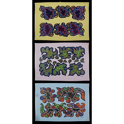 Yurpiya Lionel (born 1960, Pitjantjatjara language group), Three Untitled Works, Gouache on Paper (3)