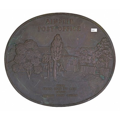 Relief Cast Bronze Plaque Commemerating the Location of the Ainslie Post Office