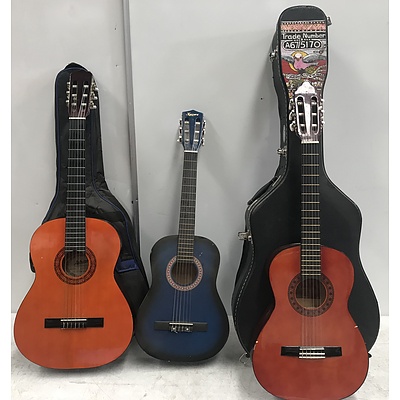 Three Acoustic Guitars Including Ashton and Valencia