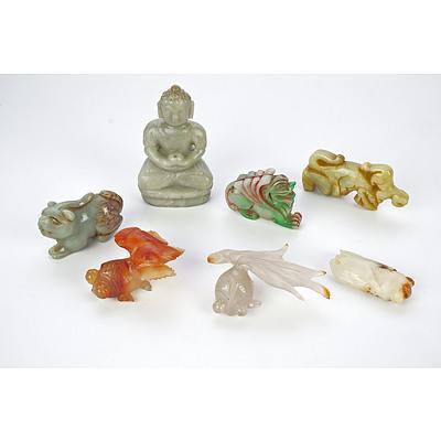 Collection of Chinese Carved Stone Ornaments, Including Agate Goldfish (7)