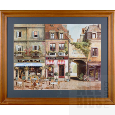 A Pair of Framed Reproduction Prints of European Street Scenes, each 60 x 78 cm (image size) (2)