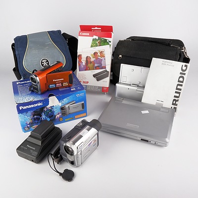 Panasonic SDR-SW21 Video Camera, Panasonic NV-GS15 Video Camera, Canon KP-36IP Photo Paper and Grundig Portable DVD Player