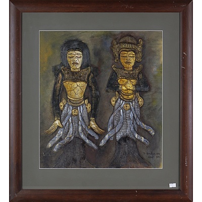 Balinese School (20th Century), Two Balinese Women 1993 (diptych), mixed media on canvas