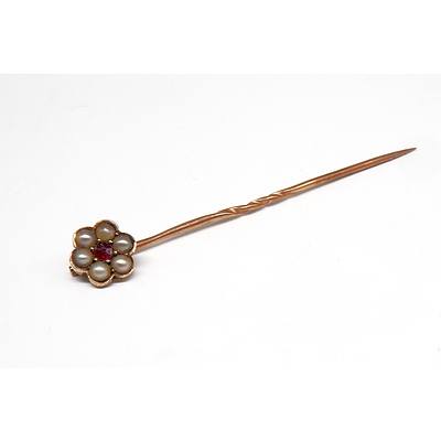 9ct Rose Gold and Seed Pearl Tie Pin, 1.2g