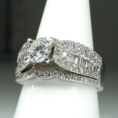 14ct White Gold Diamond Ring, with at Centre Modern Brilliant Cut Diamond 0.75ct (G/H VS2), 6.9g
