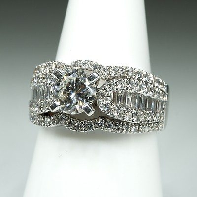 14ct White Gold Diamond Ring, with at Centre Modern Brilliant Cut Diamond 0.75ct (G/H VS2), 6.9g