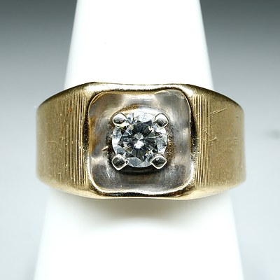14ct Yellow Gold Ring with Round Brilliant Cut Diamond 0.40ct (I/J SI2), 10.6g