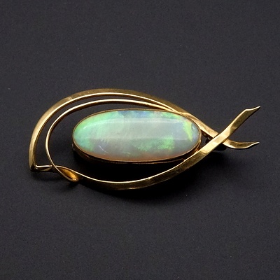 18ct Yellow Gold Brooch With 10.00ct Solid Opal Cabochon