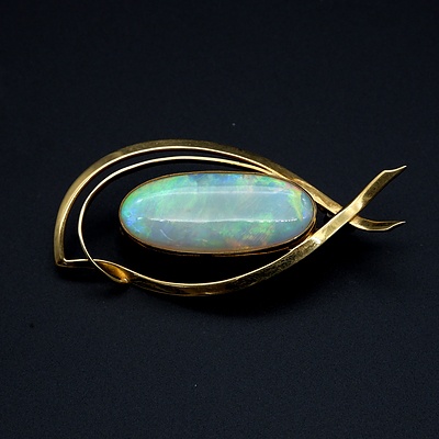 18ct Yellow Gold Brooch With 10.00ct Solid Opal Cabochon