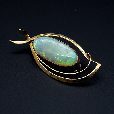 18ct Yellow Gold Brooch With 10.00ct Solid Opal Cabochon