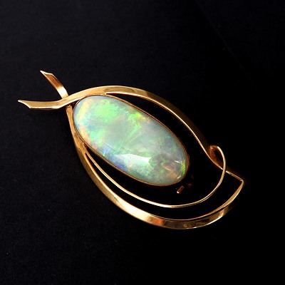 18ct Yellow Gold Brooch With 10.00ct Solid Opal Cabochon