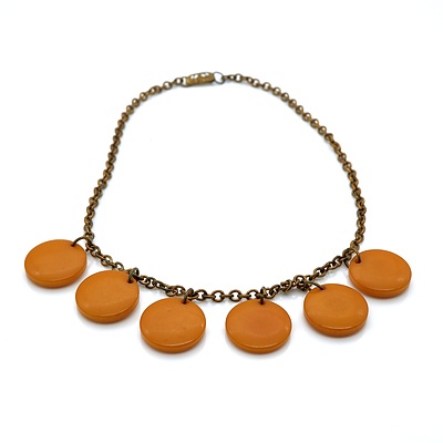 Vintage Gold Plated Necklace with Sic Butterscotch Bakelite Disc Drops