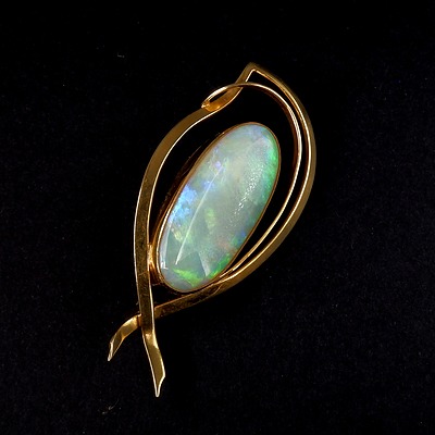 18ct Yellow Gold Brooch With 10.00ct Solid Opal Cabochon