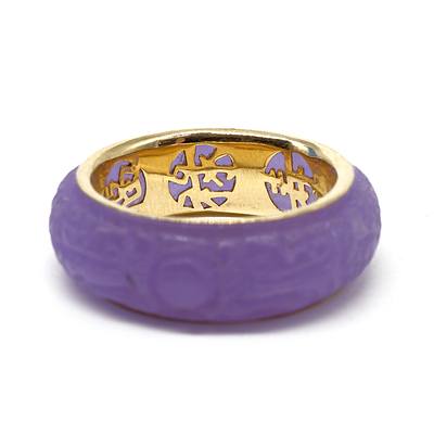 Chinese 14ct Yellow Gold and Lavender Jade Ring, 4.3g