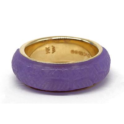 Chinese 14ct Yellow Gold and Lavender Jade Ring, 4.3g