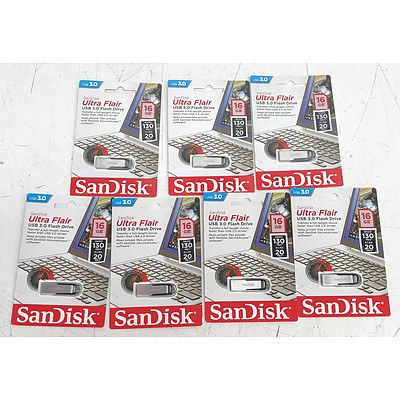 SanDisk Ultra Flair 16GB USB 3.0 Flash Drives - Lot of Seven *Brand New