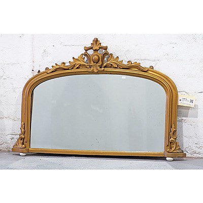 Antique Over Mantle Mirror in Giltwood and Moulded Gesso Frame