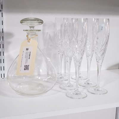Set of Six Royal Doulton Symphony Wine Flutes and a Glass Decanter