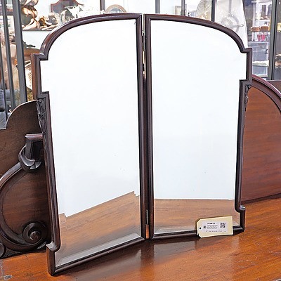 Decorative Antique Mahogany Two Paneled Mirror with Beveled Glass Panels and Carved Gum Leaf Decoration