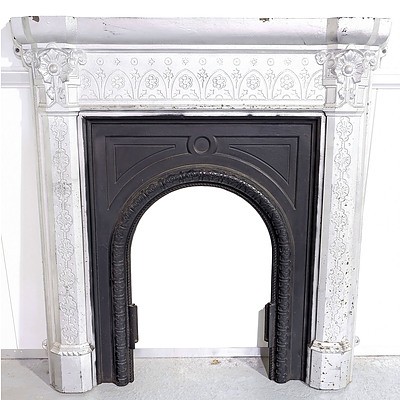 English Late Victorian Aesthetic Movement Cast Iron Fire Surround with Insert Panel Circa 1880
