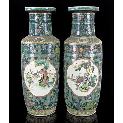 Very Large Pair of Chinese Famille Verte Vases, Late Qing Dynasty or Republican Period