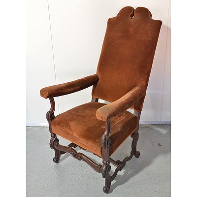 Antique European Walnut Renaissance Style Armchair of Baronial Proportions, 19th Century