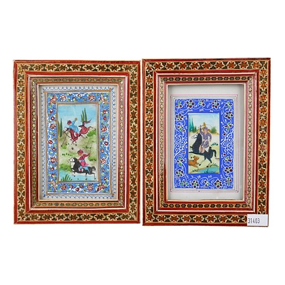 Two Vintage Persian Miniature Paintings in Sadeli Work Frames