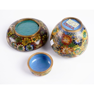 Vintage Chinese Cloissonne Ginger Jar and Brush Wash Bowl